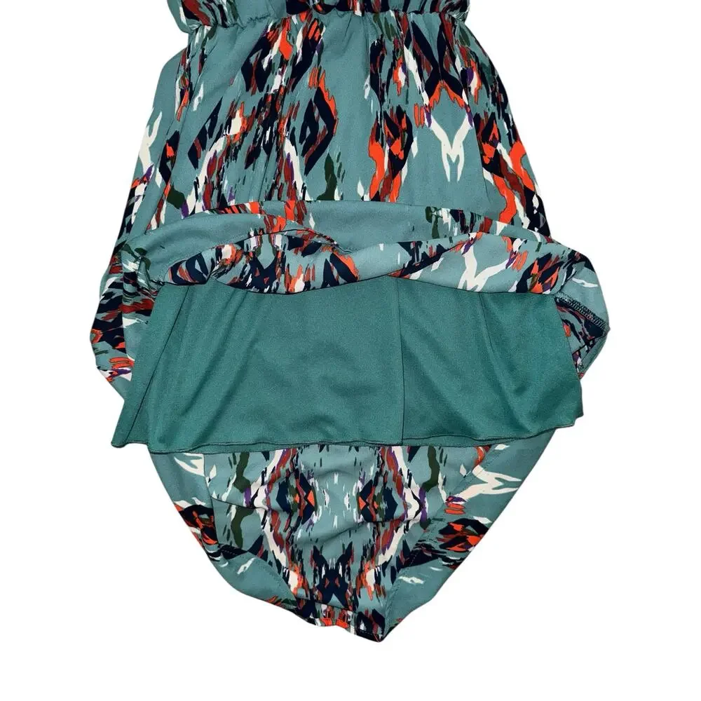 Everly Womens Dress Small Teal Multicolor Ikat Print Long Sleeve Lined Mini Boho - Picture 3 of 7